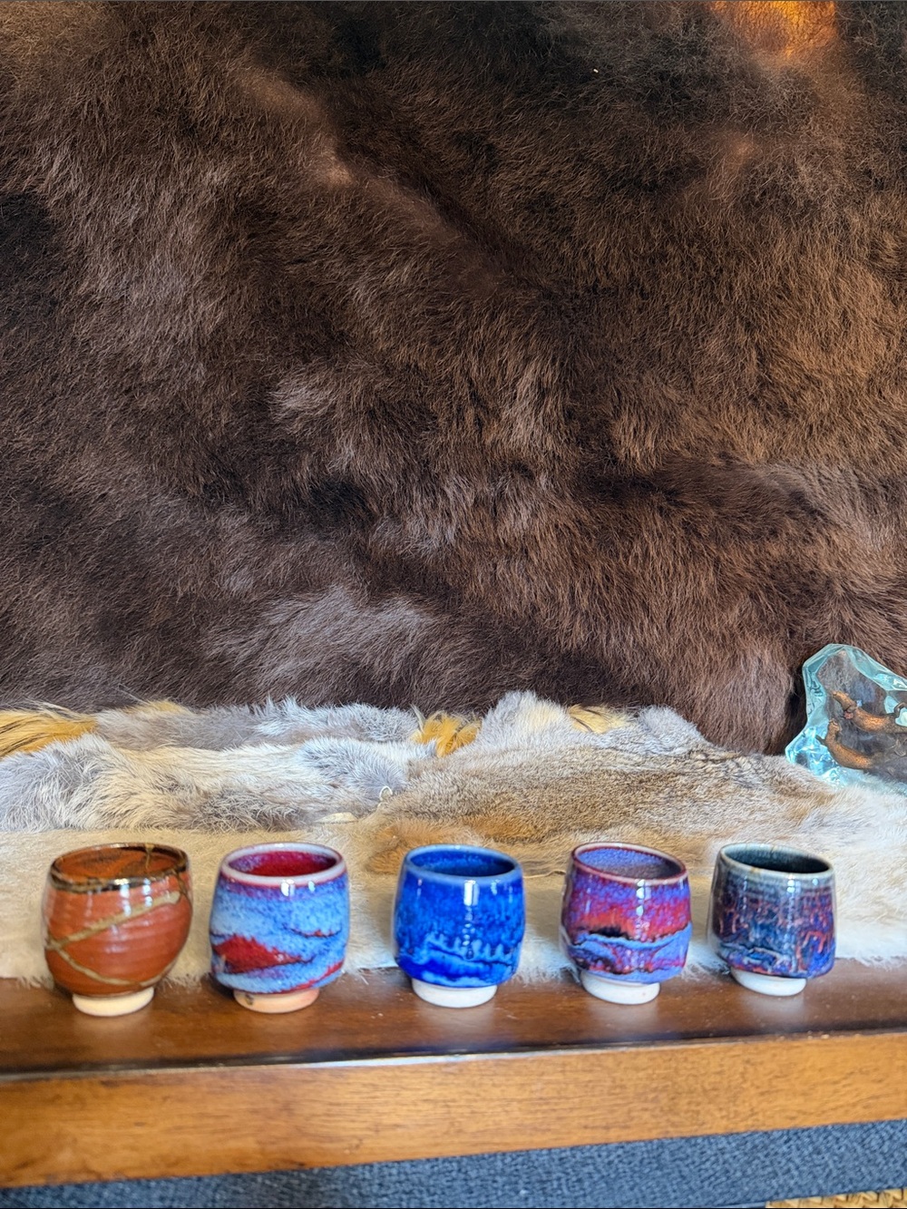 Handcrafted Multicolor Ceramic Cups - Blue, Red, Brown Set of 5 (850)